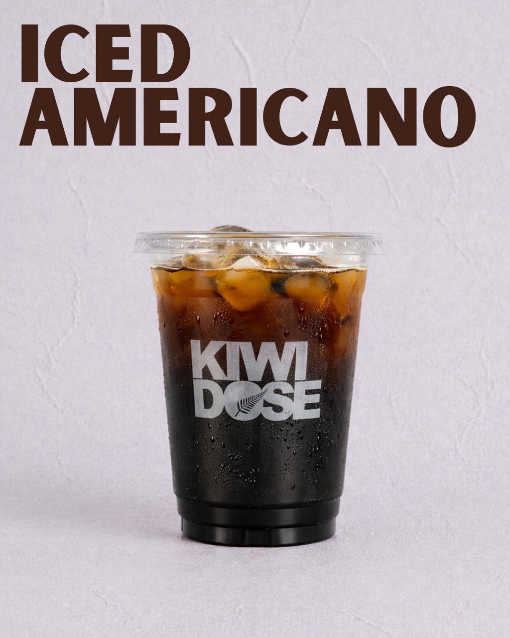 Iced americano in a Kiwi Dose cup