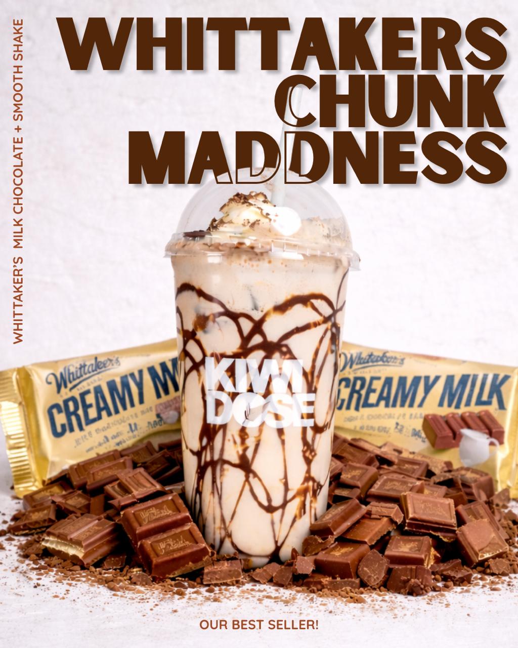 Chocolate milkshake surrounded by Whittaker's chocolate chunks